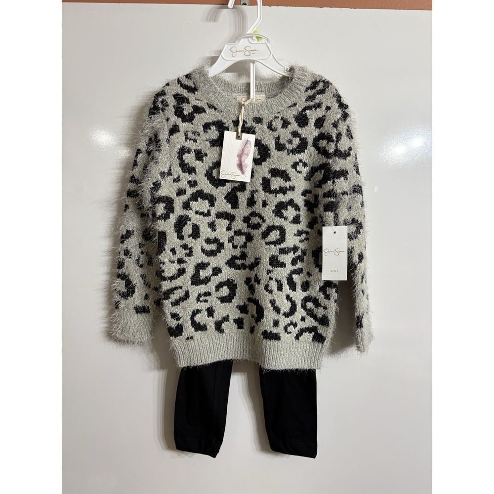 NWT JESSICA SIMPSON SZ‎ 5 Gray /Black Fringed Sweater/Leggings Set, Tagged $38
